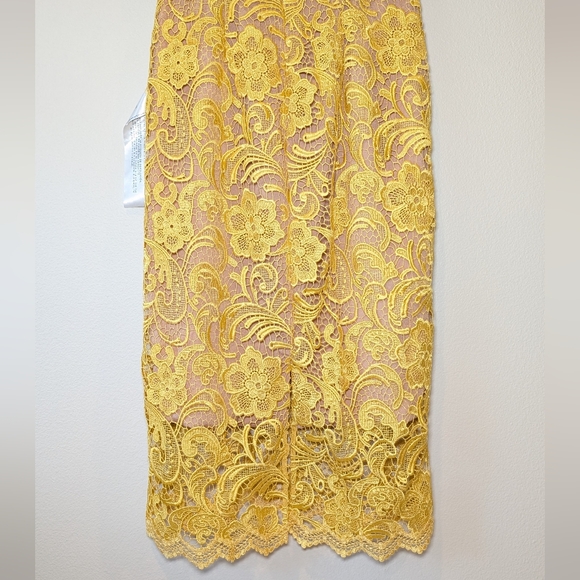 NWT Dress The Population Claudette Crochet Lace Sheath Dress in Yellow - Picture 11 of 16